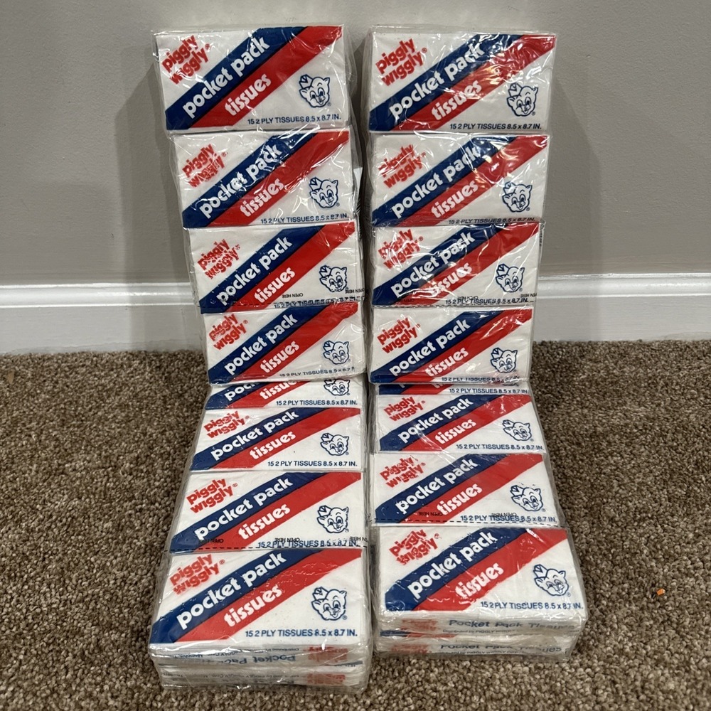 Vintage NOS Sealed 1960's Piggly Wiggly Tissues Pocket Pack Set Of 4 8 Packs